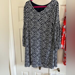 Crown and Ivy Navy and White Geometric Rayon Dress Size 14W